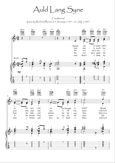 Auld Lang Syne guitar fingerstyle
