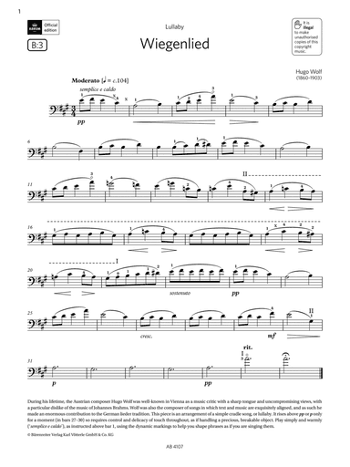 Wiegenlied (Grade 4, B3, from the ABRSM Cello Syllabus from 2024)