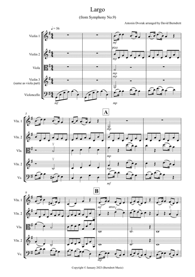 Largo (from the New World Symphony) for String Quartet