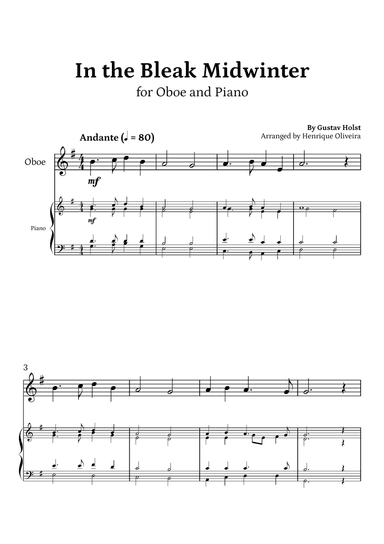 In the Bleak Midwinter (Oboe and Piano) - Beginner Level