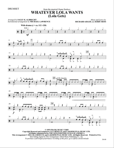 Whatever Lola Wants (Lola Gets) (from the musical Damn Yankees): Drums