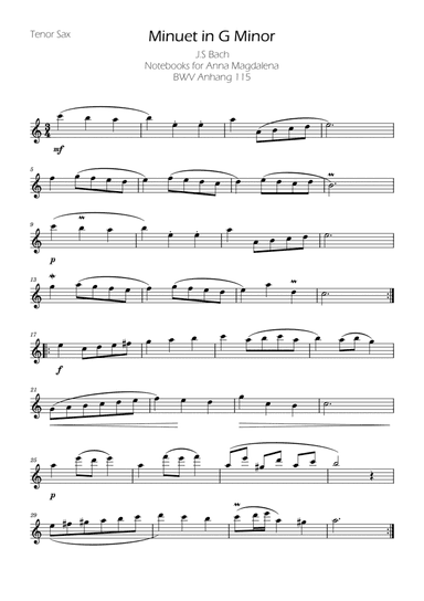 Minuet in G minor BWV Anh. 115 - Bach - Tenor Sax