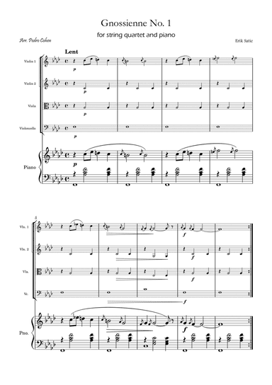 Gnossienne No. 1 – for String Quartet and Piano