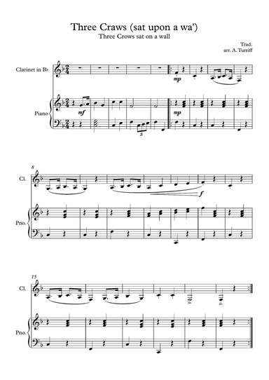 Three Craws (sat upon a wa') - Clarinet and Piano (score and parts)