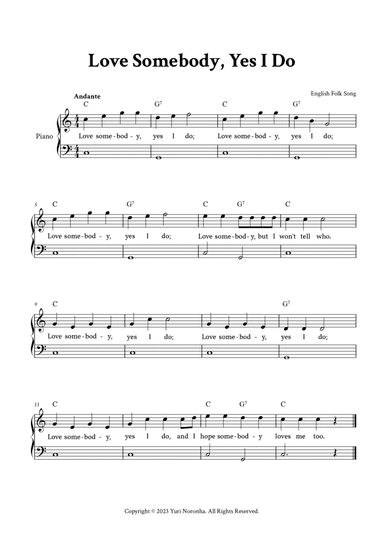 Love Somebody, Yes I Do - Easy Piano in C (with Lyrics)