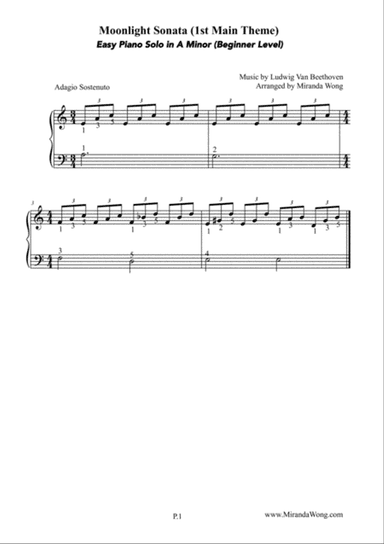 Moonlight Sonata - Easy Piano Solo in A Minor
