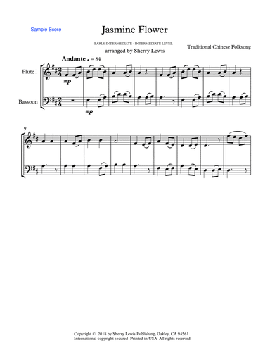JASMINE FLOWER - Traditional Chinese Folk Song, Woodwind Duo, Intermediate to Early Intermediate Lev