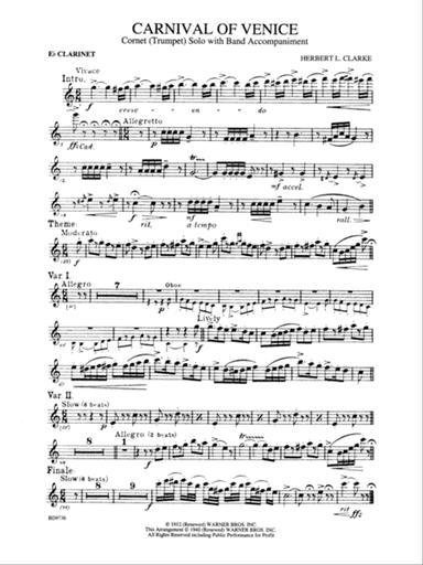Carnival of Venice (Cornet (Trumpet) Solo with Band Accompaniment): E-flat Soprano Clarinet
