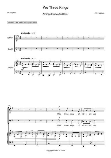 We Three Kings of Orient are - Two part choir (TB) - Lower Voices