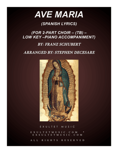 Ave Maria (Spanish Lyrics - for 2-part choir (TB) - Low Key - Piano)