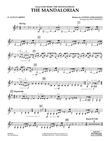 The Mandalorian (from Star Wars: The Mandalorian) (arr. Paul Murtha) - Eb Alto Clarinet
