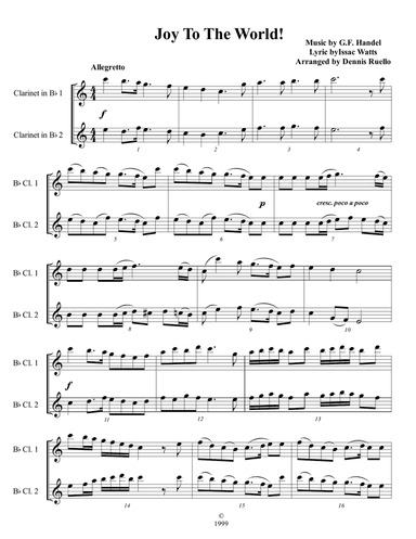 6 Christmas Carols for Clarinet Duet - Intermediate level