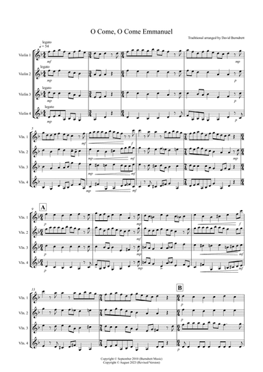 O Come, O Come Emmanuel for Violin Quartet