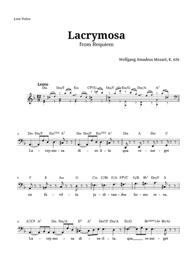 Lacrymosa from Requiem by Mozart for Lead Sheet (Low Voice)