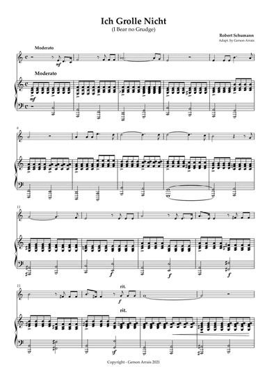 ICH GROLLE NICHT - Robert Schumann - for Bb Trumpet and Piano - Score and Parts