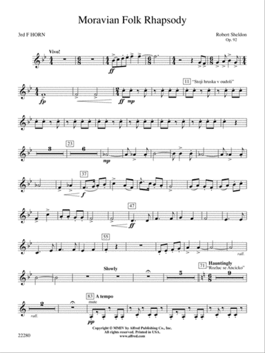 Moravian Folk Rhapsody: 3rd F Horn