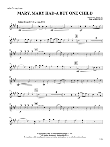 Mary, Mary Had-A But One Child: E-flat Alto Saxophone