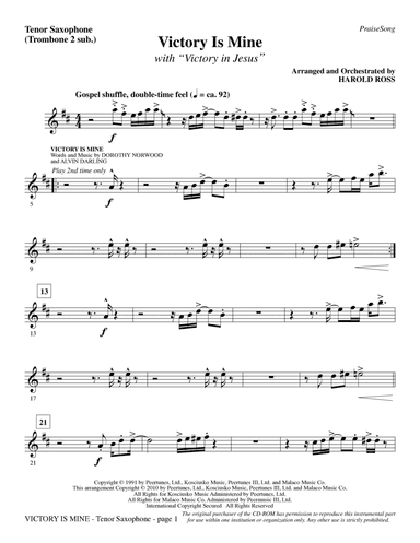 Victory Is Mine (with "Victory In Jesus") - Tenor Sax (sub. Tbn 2)