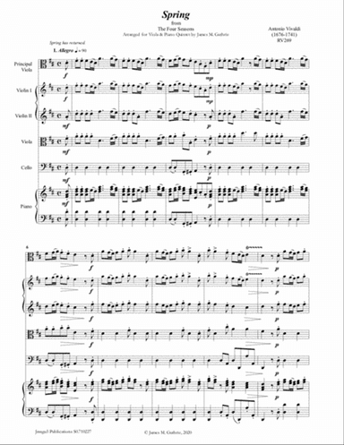 Vivaldi: Spring from the Four Seasons for Viola & Piano Quintet