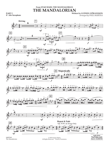 The Mandalorian (from Star Wars: The Mandalorian) (arr Paul Murtha) - Pt.2 - Eb Alto Saxophone