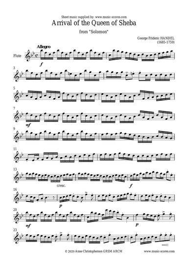 Arrival of the Queen of Sheba - Flute Solo - Bb major