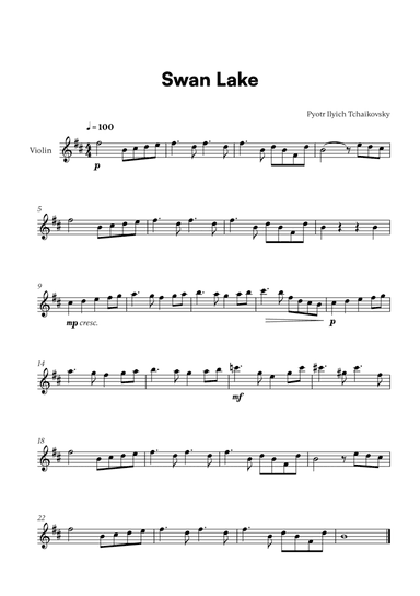 Tchaikovsky - Swan Lake Theme (for Violin Solo)