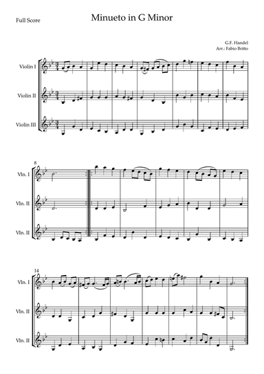 Minueto in G Minor (G.F. Handel) for Violin Trio