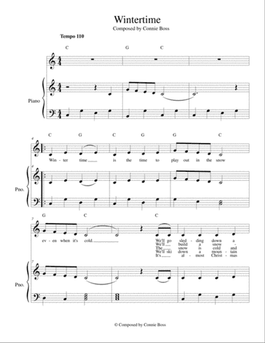 Wintertime - kids song solo and piano