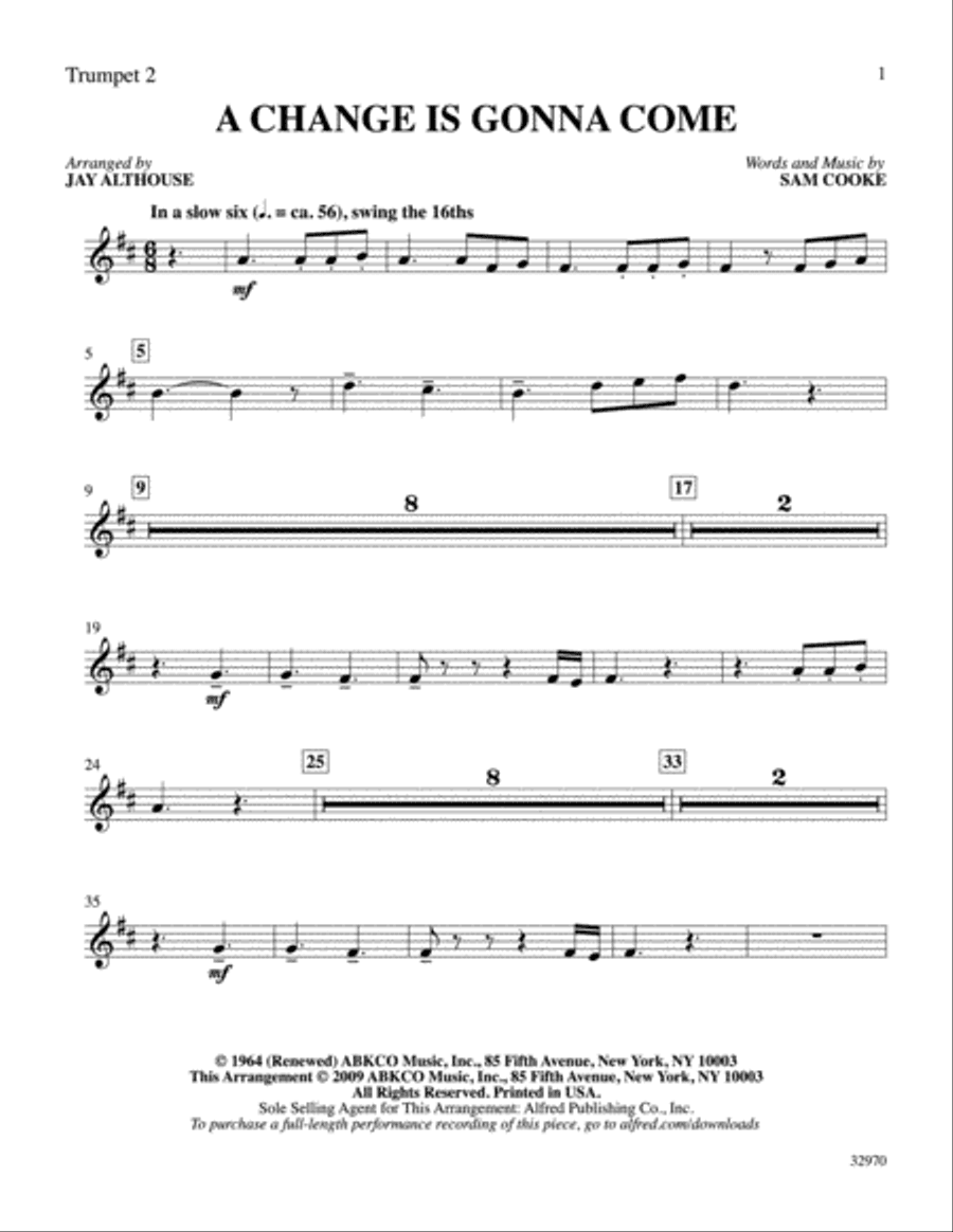 A Change Is Gonna Come: 2nd B-flat Trumpet