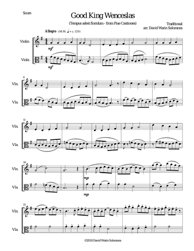 Variations on Good King Wenceslas (Tempus adest floridum) for violin and viola