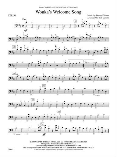 Wonka's Welcome Song (from Charlie and Chocolate Factory): Cello