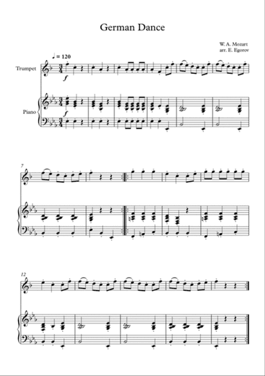German Dance, Wolfgang Amadeus Mozart, For Trumpet & Piano