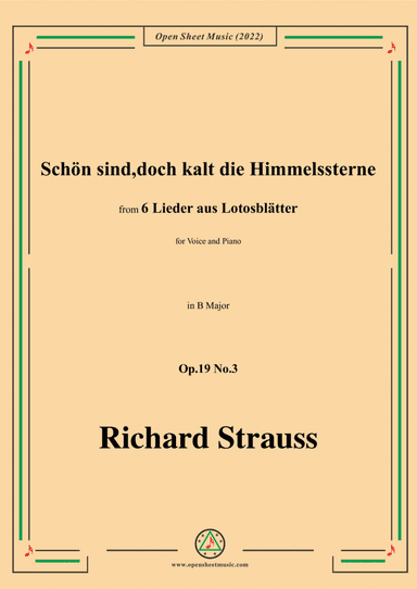 Richard Strauss-Schön sind,doch kalt die Himmelssterne,in B Major,Op.19 No.3,for Voice and Piano