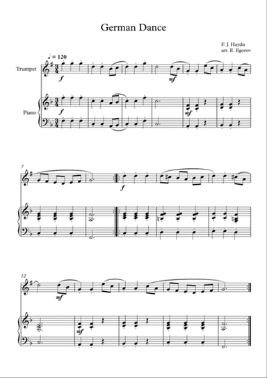 German Dance, Franz Joseph Haydn, For Trumpet & Piano