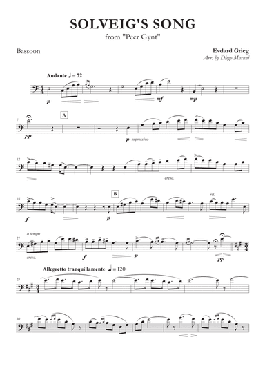Solveig's Song from "Peer Gynt" for Bassoon and Piano