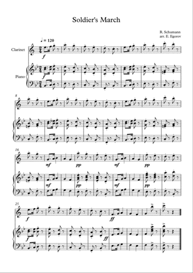 Soldier's March, Robert Schumann, For Clarinet & Piano