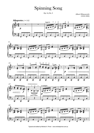 Spinning Song (Op 24, No 5) by Ellmenreich