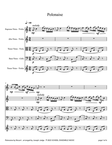 Polonaise by Mozart for String Quartet in Schools