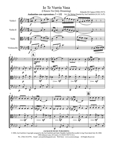 Io Te Vurria Vasa (I Know I'm Only Dreaming) for String Quartet