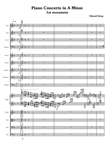 Piano Concerto In A Minor Op.16 (Orchestral score)