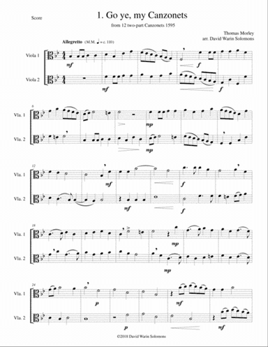 12 easy Canzonets for viola duo
