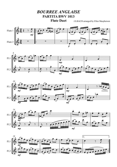 Bach Flute Duet - Bourree Anglaise for Flute Duet