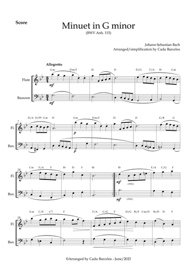 Minuet in G minor BWV anh 115 (Bach) Flute and Bassoon chord