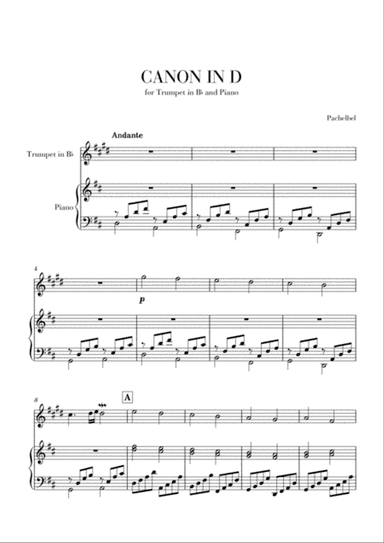 Canon in D for Trumpet in Bb and Piano