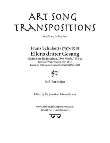 SCHUBERT: Ellens Gesang III, D. 839 (transposed to B-flat major)