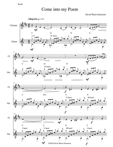 Come into my poem for clarinet and guitar