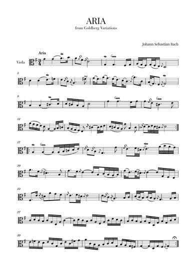 Aria (from Goldberg Variations - BWV 988) for Viola