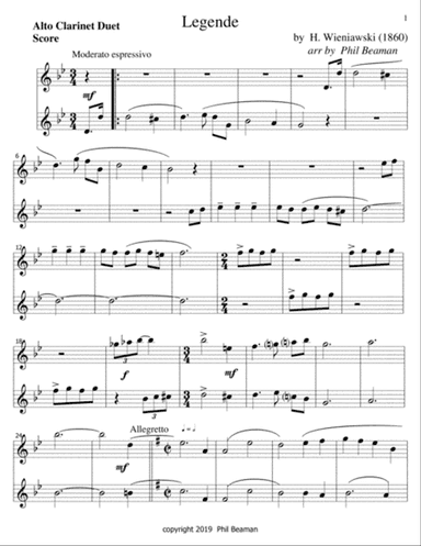 Legende-Wieniawski-Alto Clarinet duet