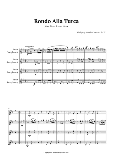 Rondo Alla Turca by Mozart for Tenor Sax Quartet