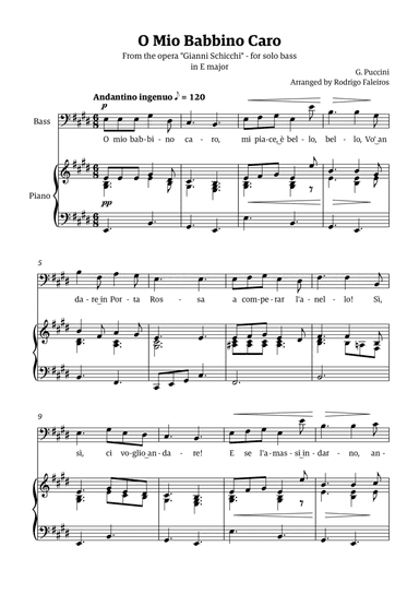 O Mio Babbino Caro - for bass (in E major)